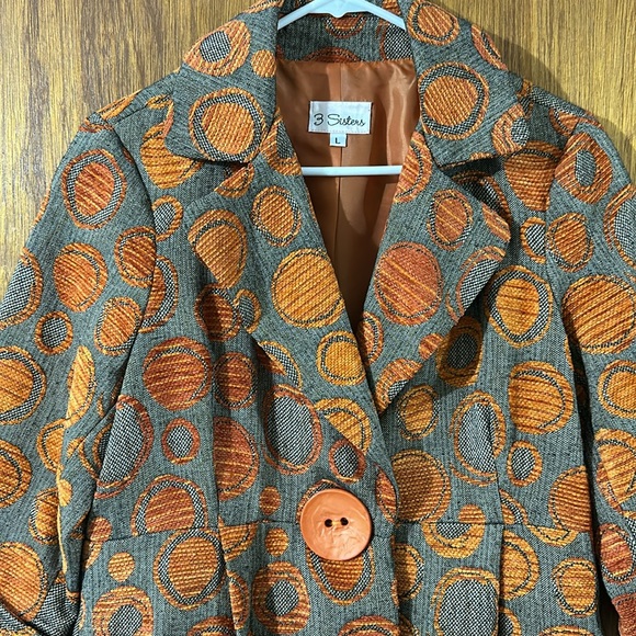 3 Sisters Circle Design Chenille Tapestry Peplum Button Jacket  orange large - Picture 2 of 7